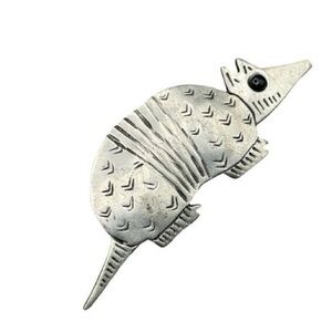 Vintage Signed JJ Armadillo Pin Brooch Pewter Silver Animal Figural Southwestern